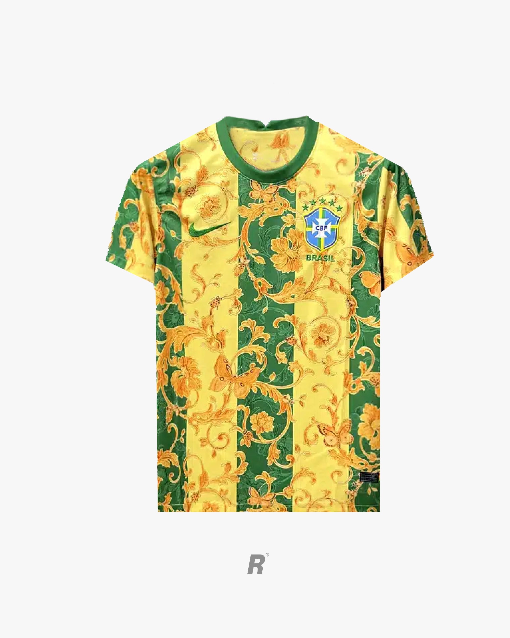 Brazil Flowers Jersey featuring a vibrant floral design and iconic Brazil colors.