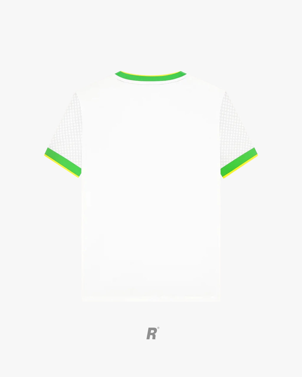 Close-up of the crest and branding on the Brazil Birds Concept Jersey, emphasizing quality embroidery and unique yellow bird patterns.