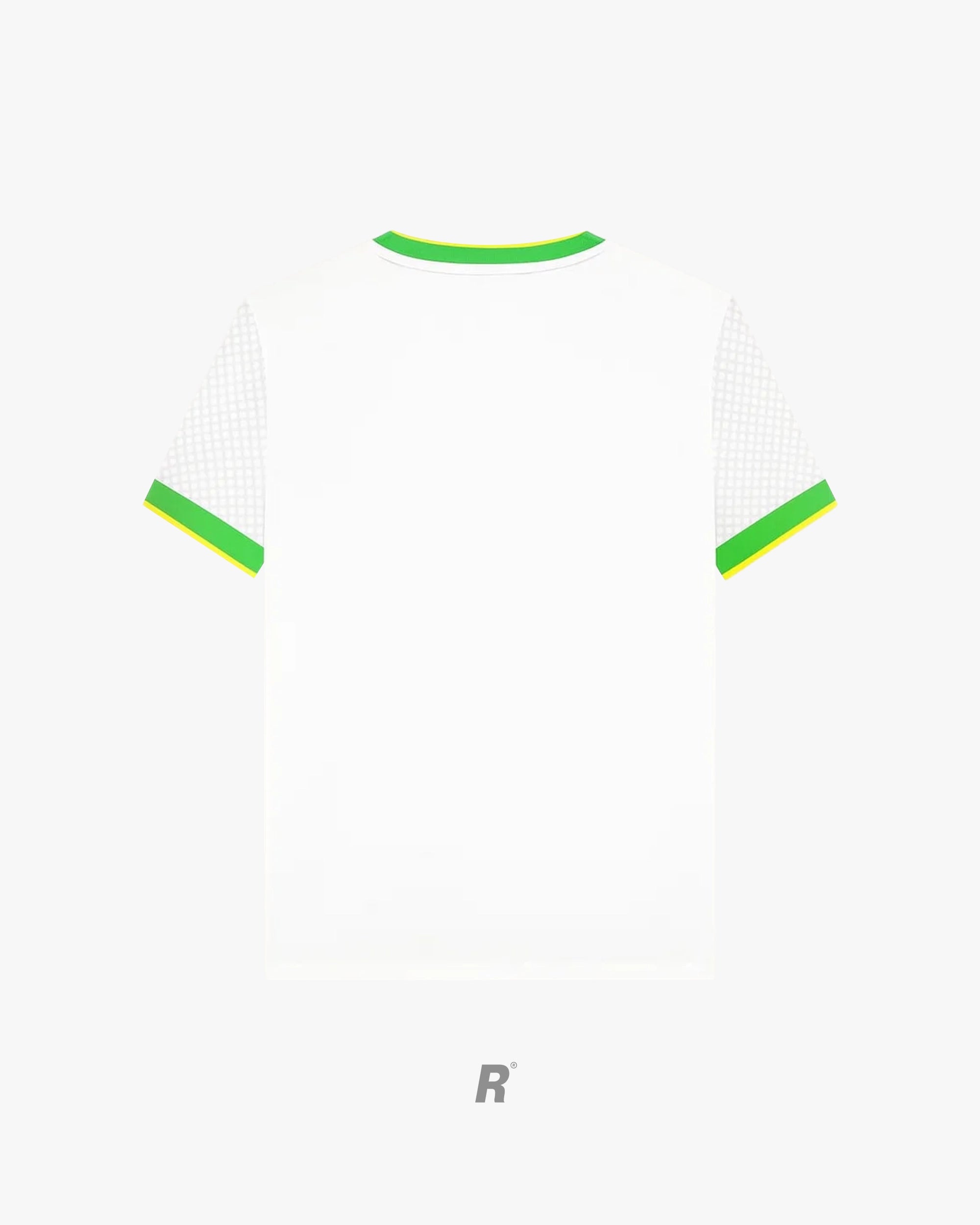 Close-up of the crest and branding on the Brazil Birds Concept Jersey, emphasizing quality embroidery and unique yellow bird patterns.