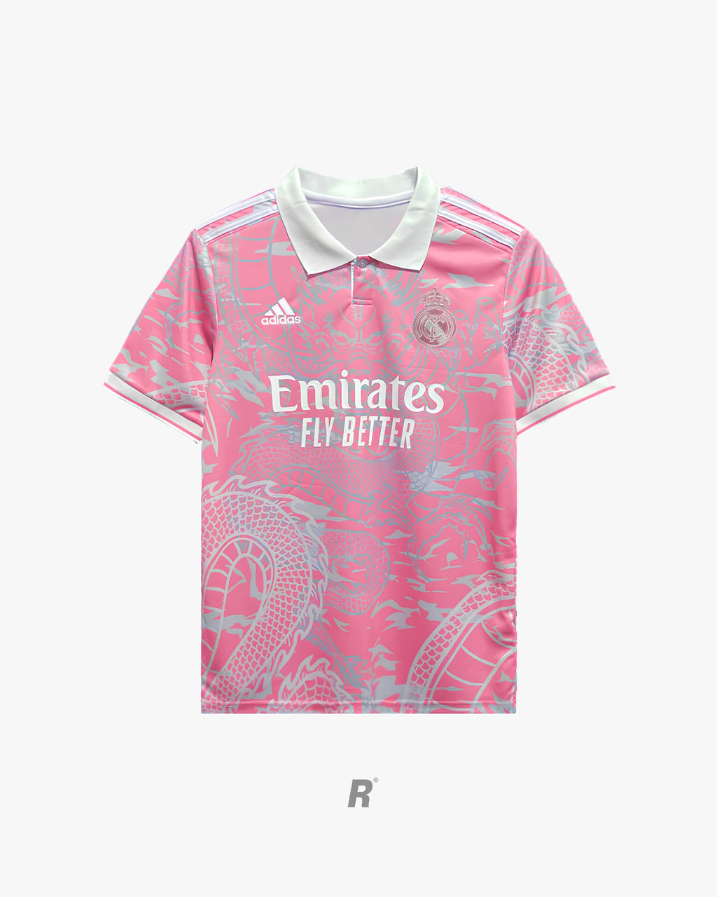 Show off the bold front of the Real Madrid Pink Dragons Jersey. Premium quality, stylish, and perfect for collectors and fans.