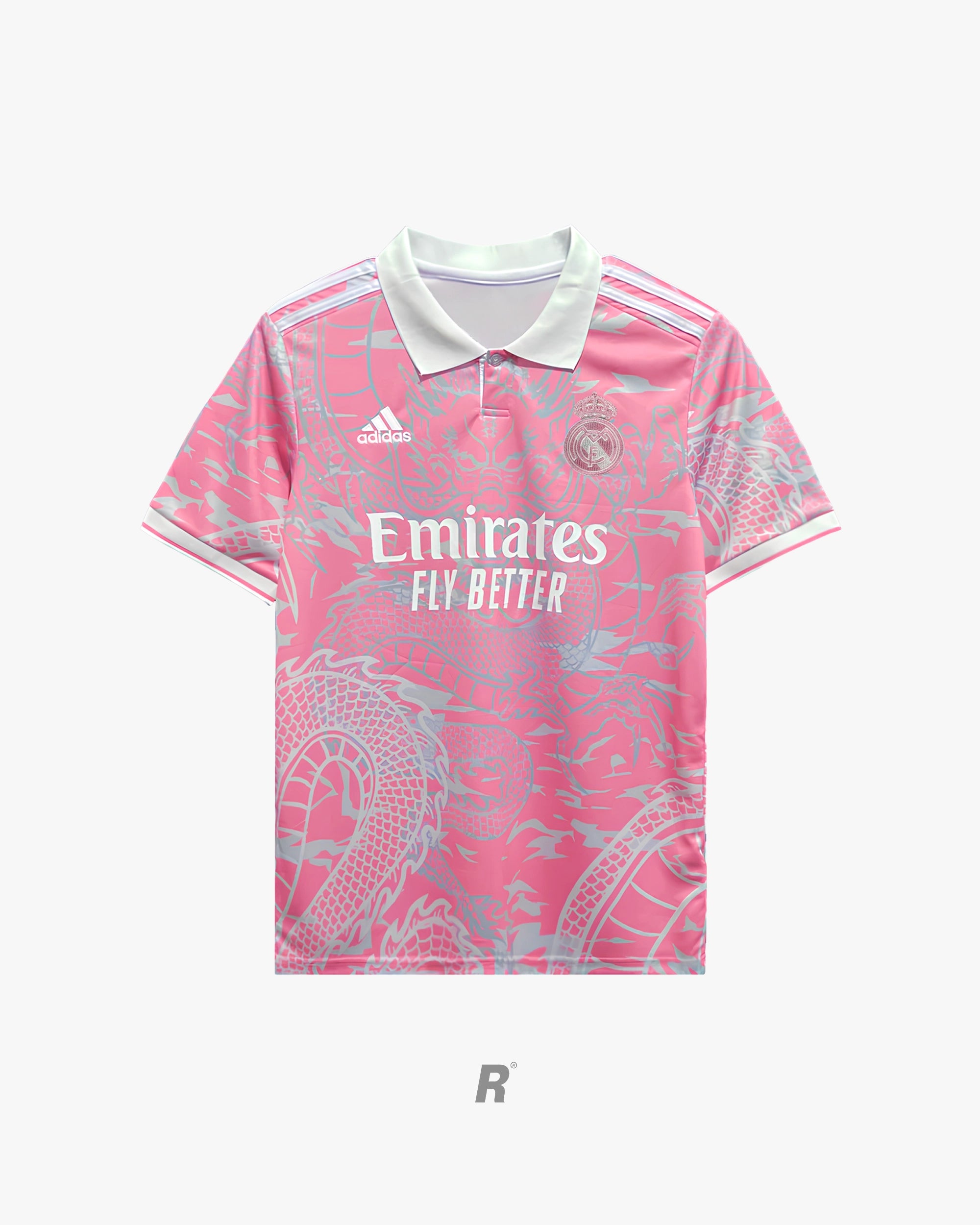 Show off the bold front of the Real Madrid Pink Dragons Jersey. Premium quality, stylish, and perfect for collectors and fans.