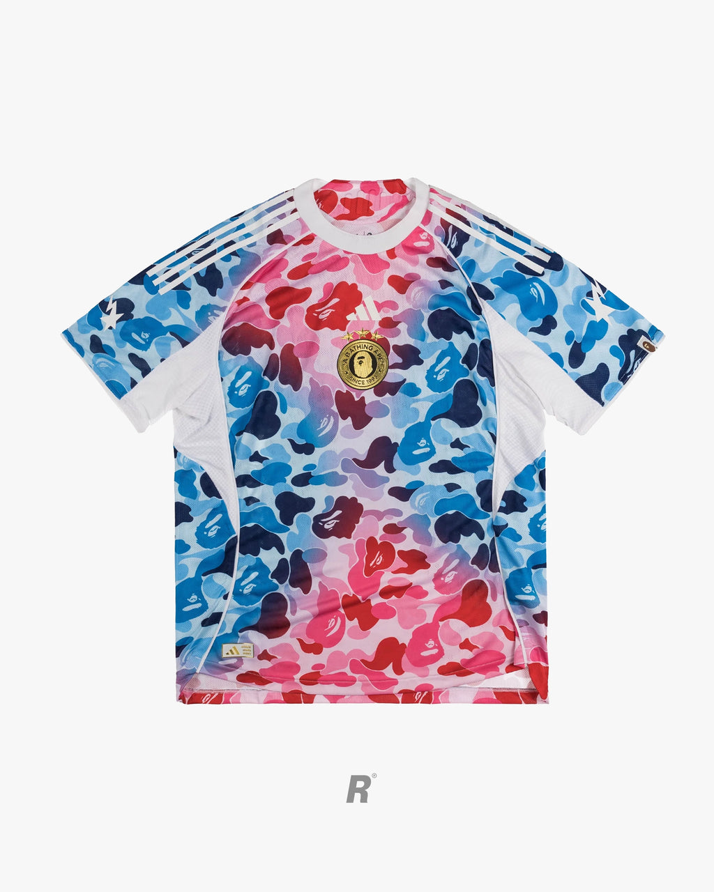 Bold and iconic — the Bape Pink Football Jersey blends streetwear luxury with football heritage.